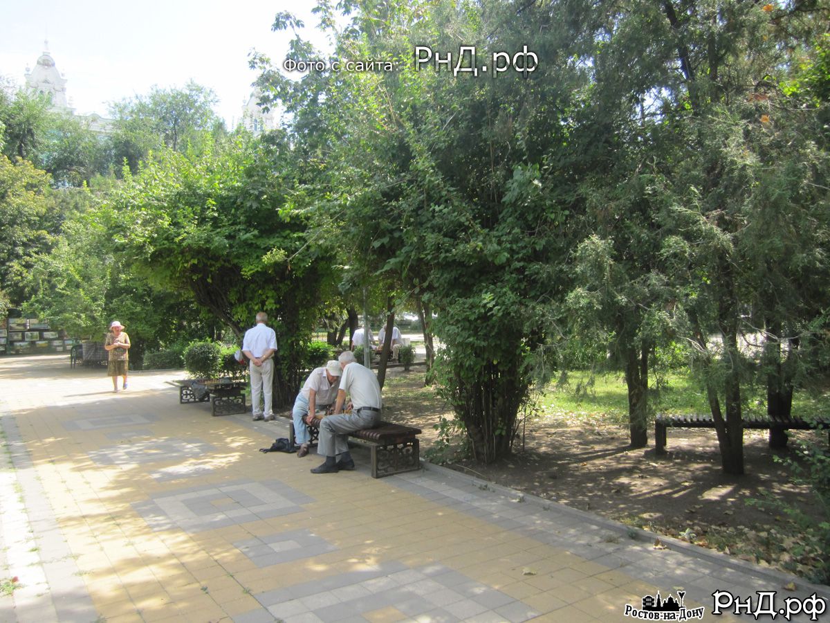 Пенсионера играют в шахматы в парке Горького